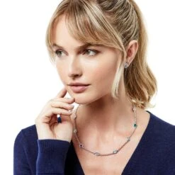 Elora Gems Dots Short Necklace -Fashion Accessories Store elora gems dots short necklace silver multi 2