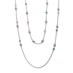 Elora Gems Drops Long Necklace -Fashion Accessories Store elora gems drops long necklace silver multi 3