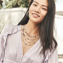 Elora Gems Drops Long Necklace -Fashion Accessories Store elora gems drops long necklace silver multi 4