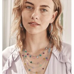 Elora Gems Drops Long Necklace -Fashion Accessories Store elora gems drops long necklace silver multi 5