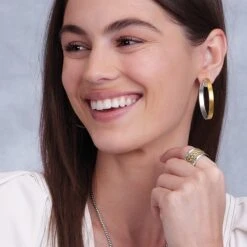 Ferrara Entrata Medium Hoop Earrings -Fashion Accessories Store ferrara entrata medium hoop earrings gold silver 3