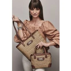 Tara Straw Tote -Fashion Accessories Store tara straw tote natural bourbon 3