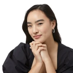 Twinkle Granulation Medium Hoops -Fashion Accessories Store twinkle granulation medium hoops silver 2